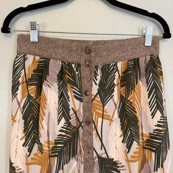 Anthropologie Edme & Esyllte Midi Skirt 2 Flurried Plumes Button Front Brown - Picture 3 of 10